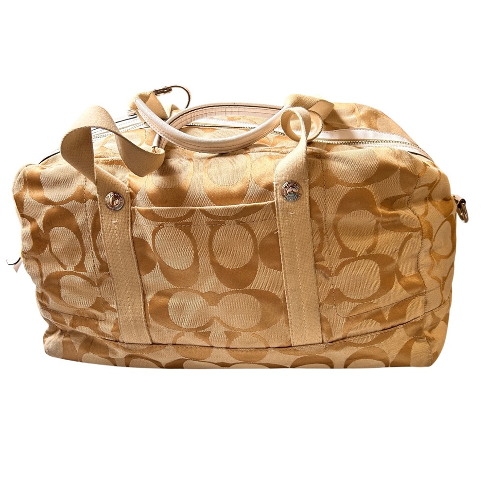 Coach Duffle Bag Large Gold Khaki Signature Jacquard Weekender Travel Bag - Picture 2 of 16